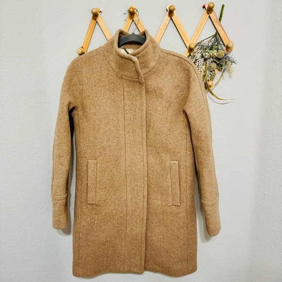 J.Crew Stadium Cocoon Nello Gori Wool Blend Beige Tan Peacoat Sz 0 - Picture 4 of 9